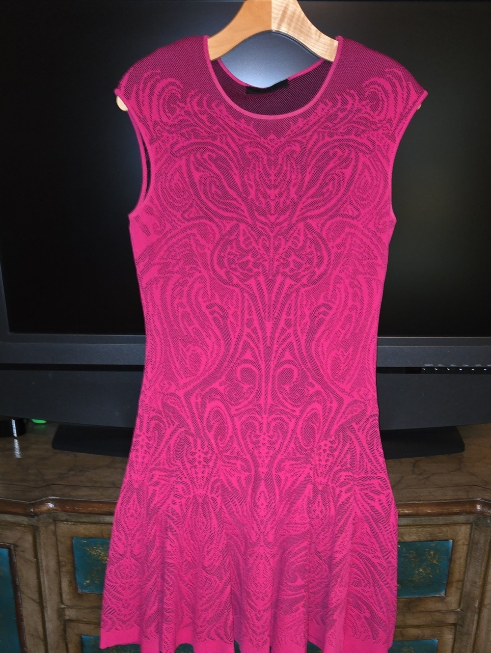 RVN Hot Pink Textured Fit-and-Flare Mini Dress